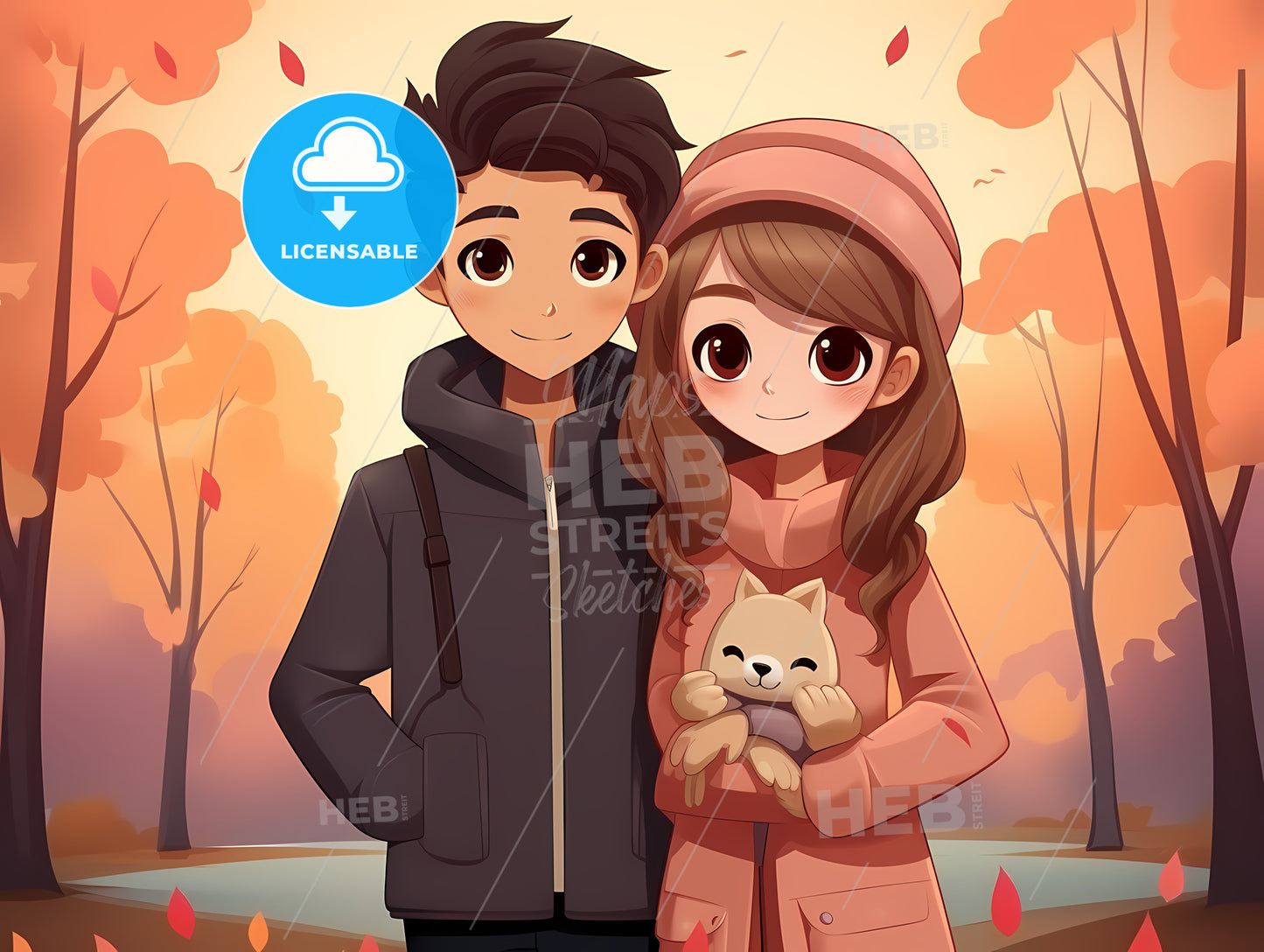 Cartoon Of A Boy And Girl Holding A Dog