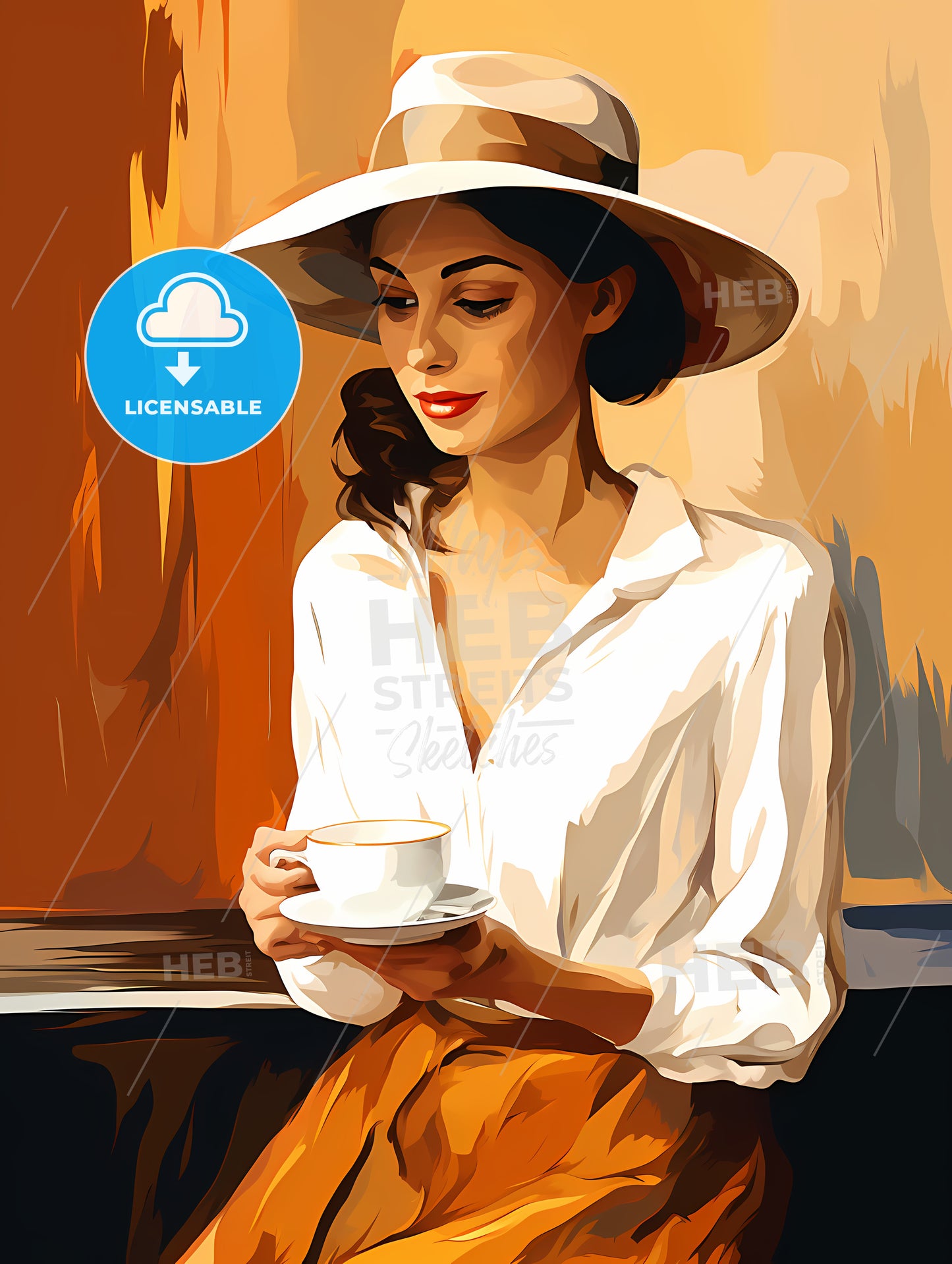 Woman In A Hat Holding A Cup