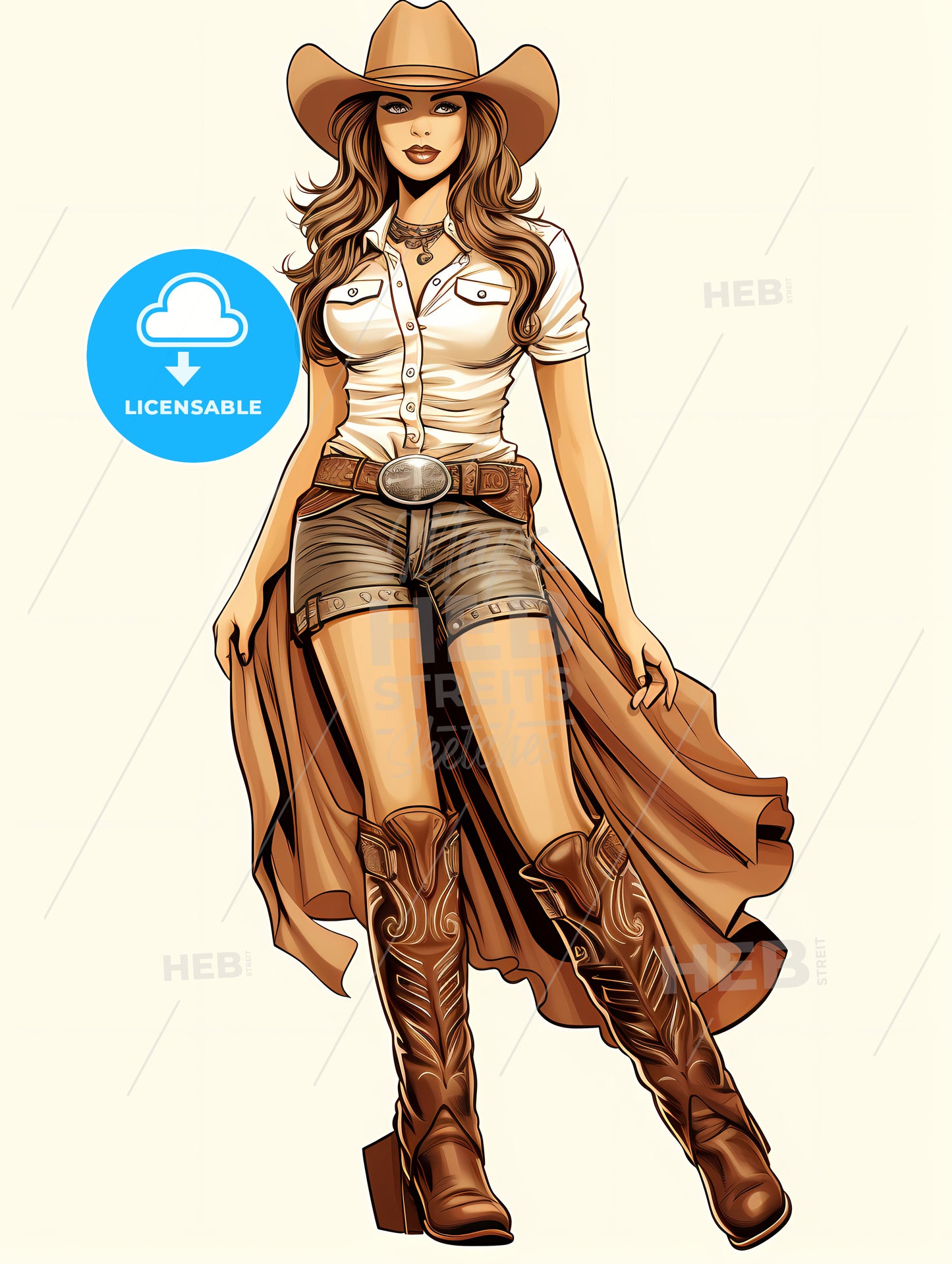 Woman In Cowboy Boots And A White Shirt