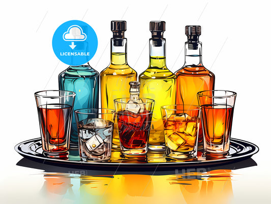 Tray Of Liquor Bottles And Glasses