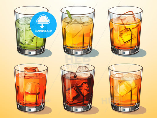 Group Of Glasses With Different Colored Drinks