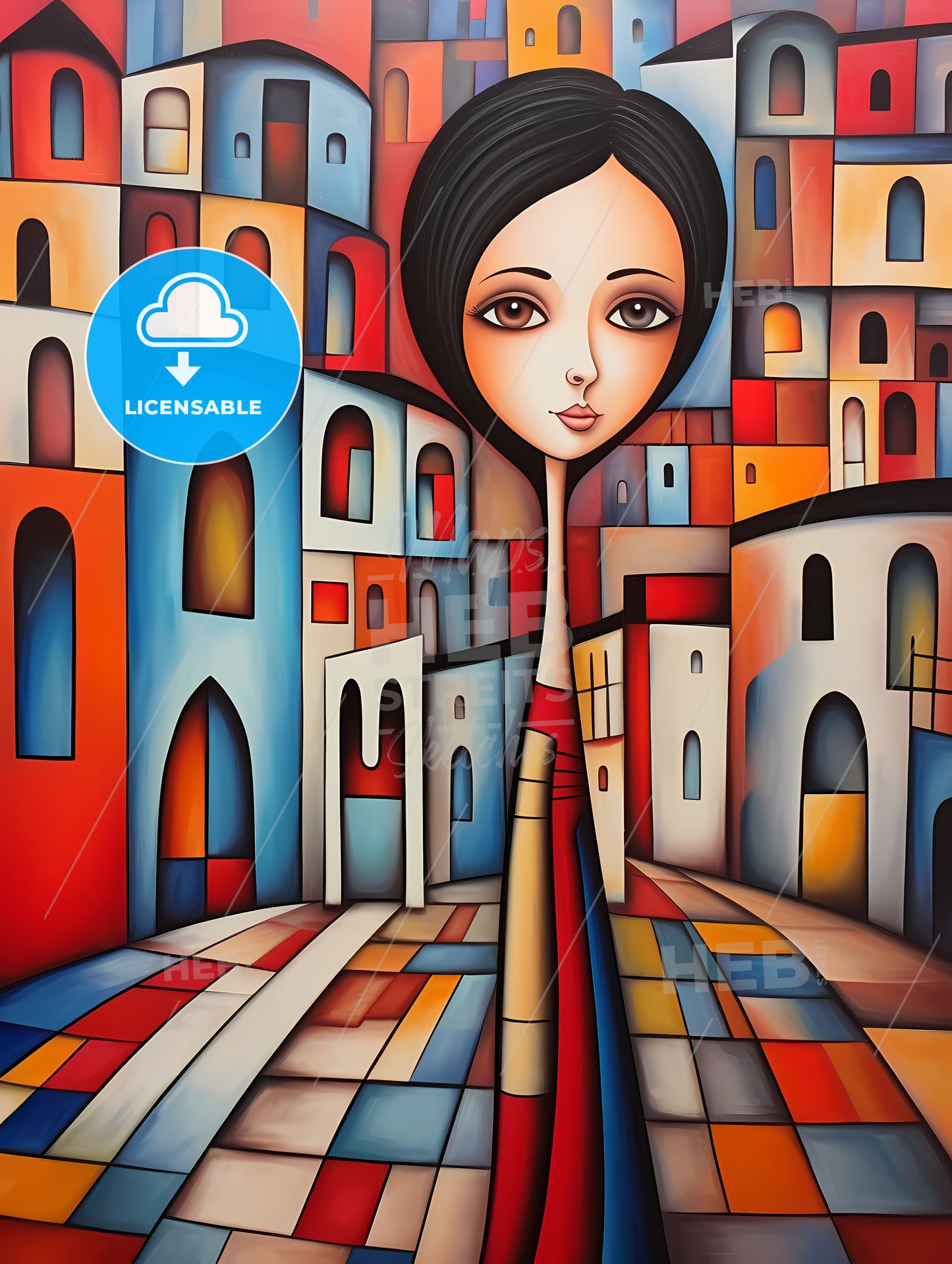 A Painting Of A Woman In A City