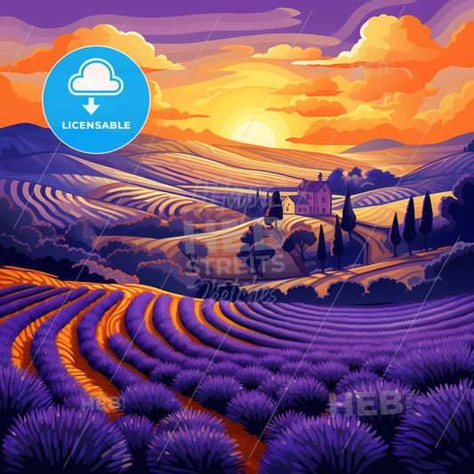 A Landscape Of A Field Of Lavender