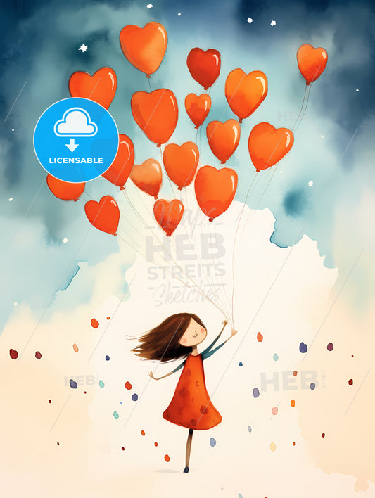 A Girl Holding Orange Balloons