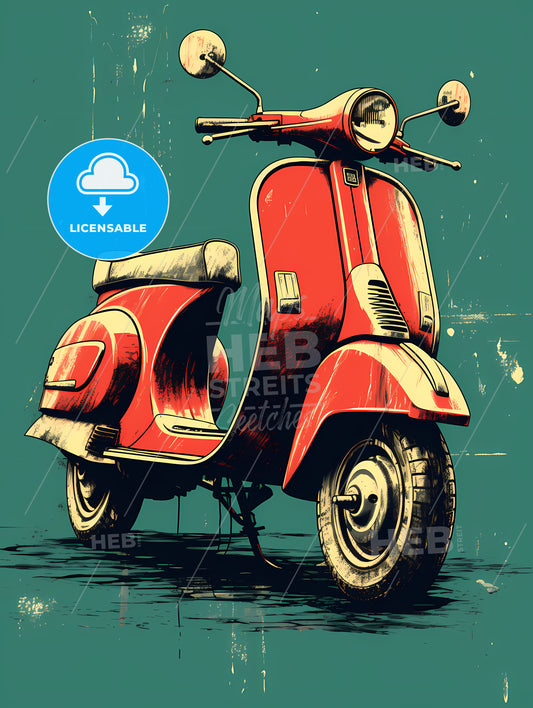 A Red Scooter On A Blue Background