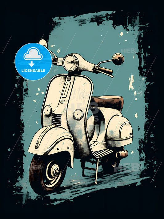A White Scooter On A Blue Background