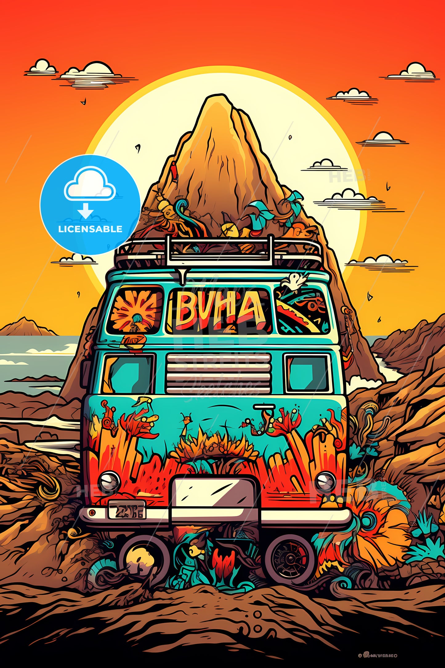 A Van With A Mountain In The Background