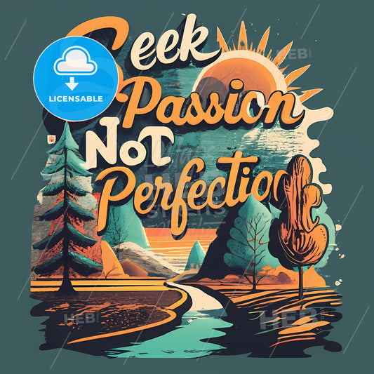 Seek Passion, Not Perfection - A Colorful Poster With Trees And Mountains