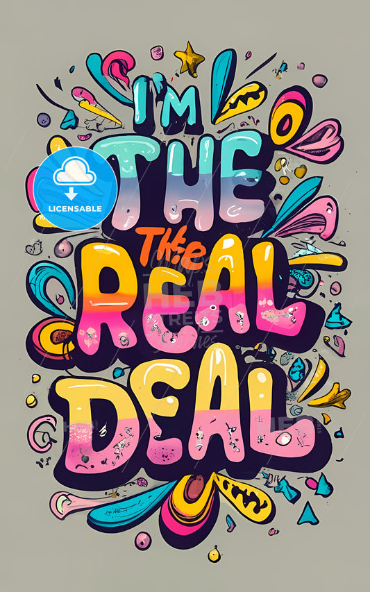 I Am The Real Deal - A Colorful Text On A Grey Background