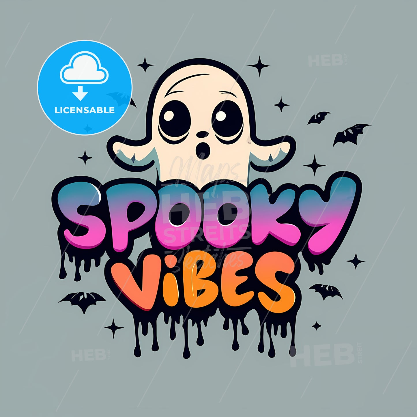 Spooky Vibes - A Cartoon Ghost With Text