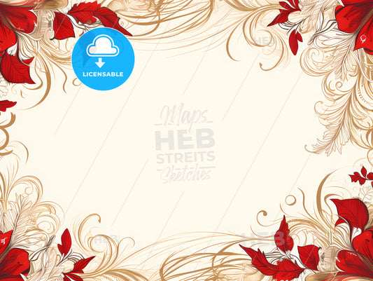 White Background With Red Leaves And Swirls