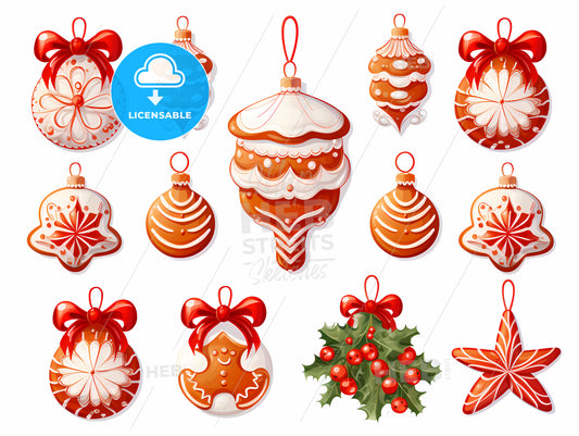 Collection Of Ornaments With Red And White Decorations
