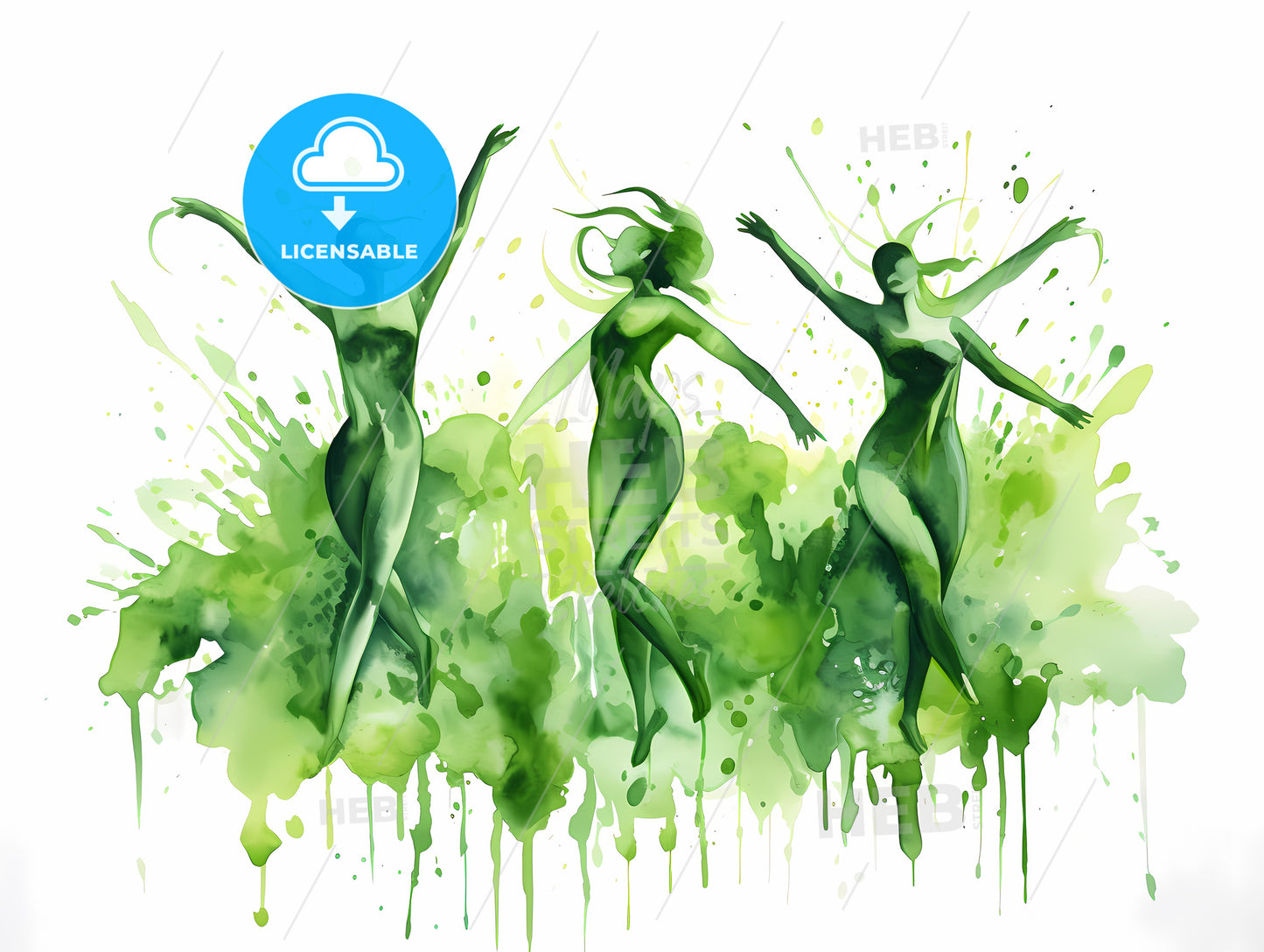 Group Of Women Dancing In Green Paint