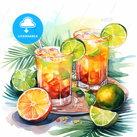 Watercolor Of A Drink With Limes And Oranges