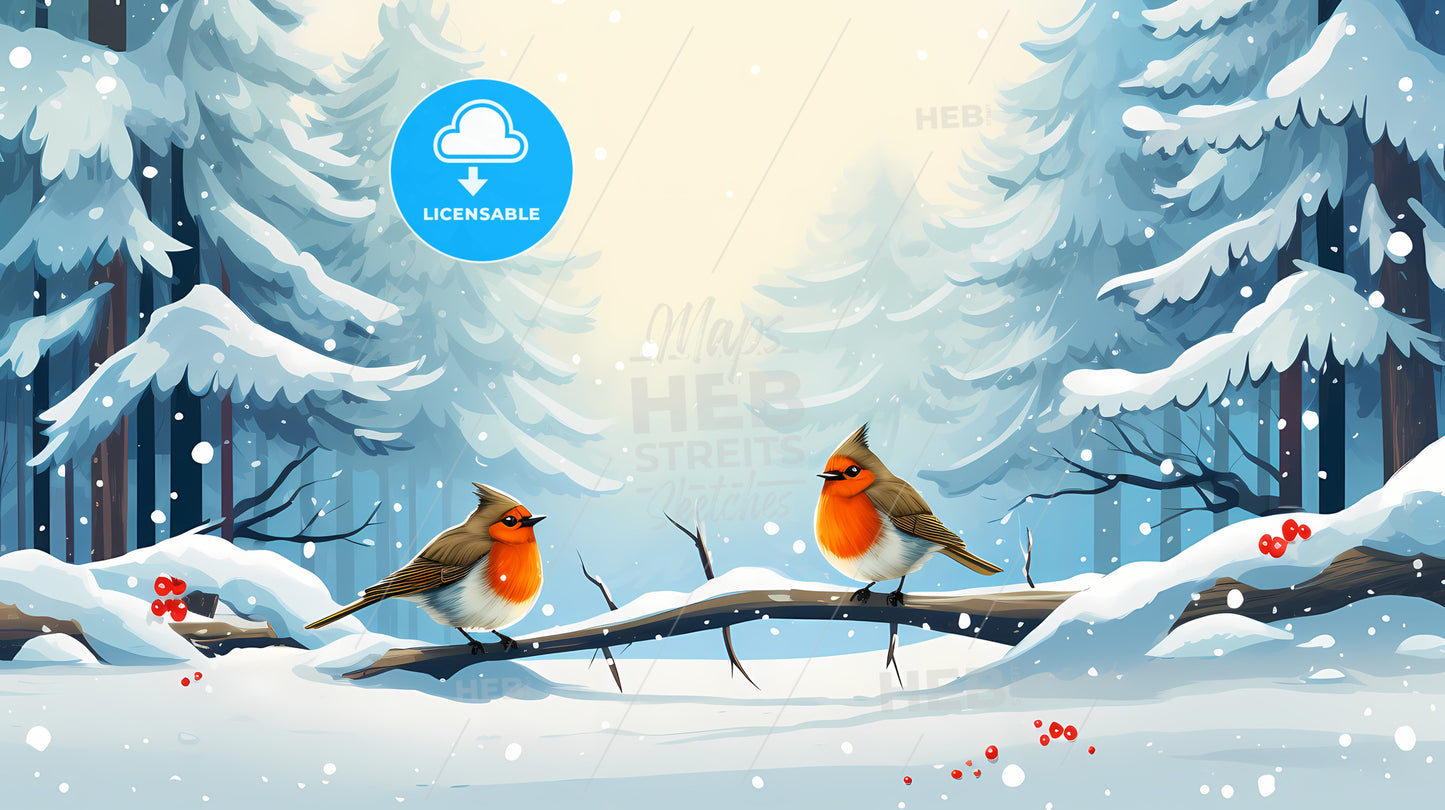 Birds On A Branch In The Snow
