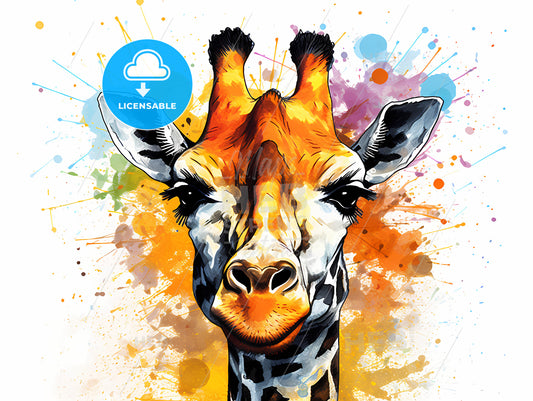 Giraffe With Colorful Splashes