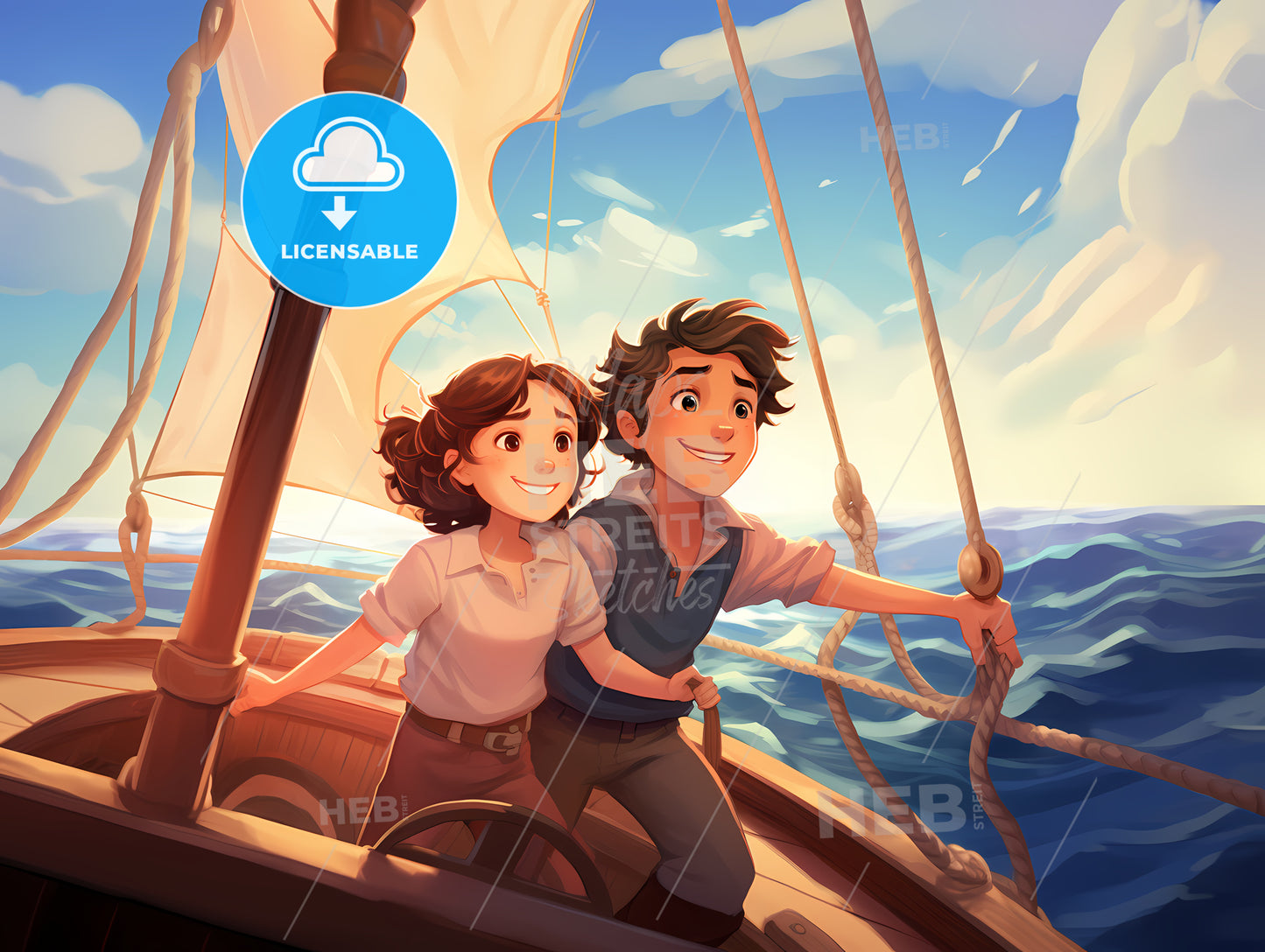 Cartoon Of A Boy And Girl On A Boat