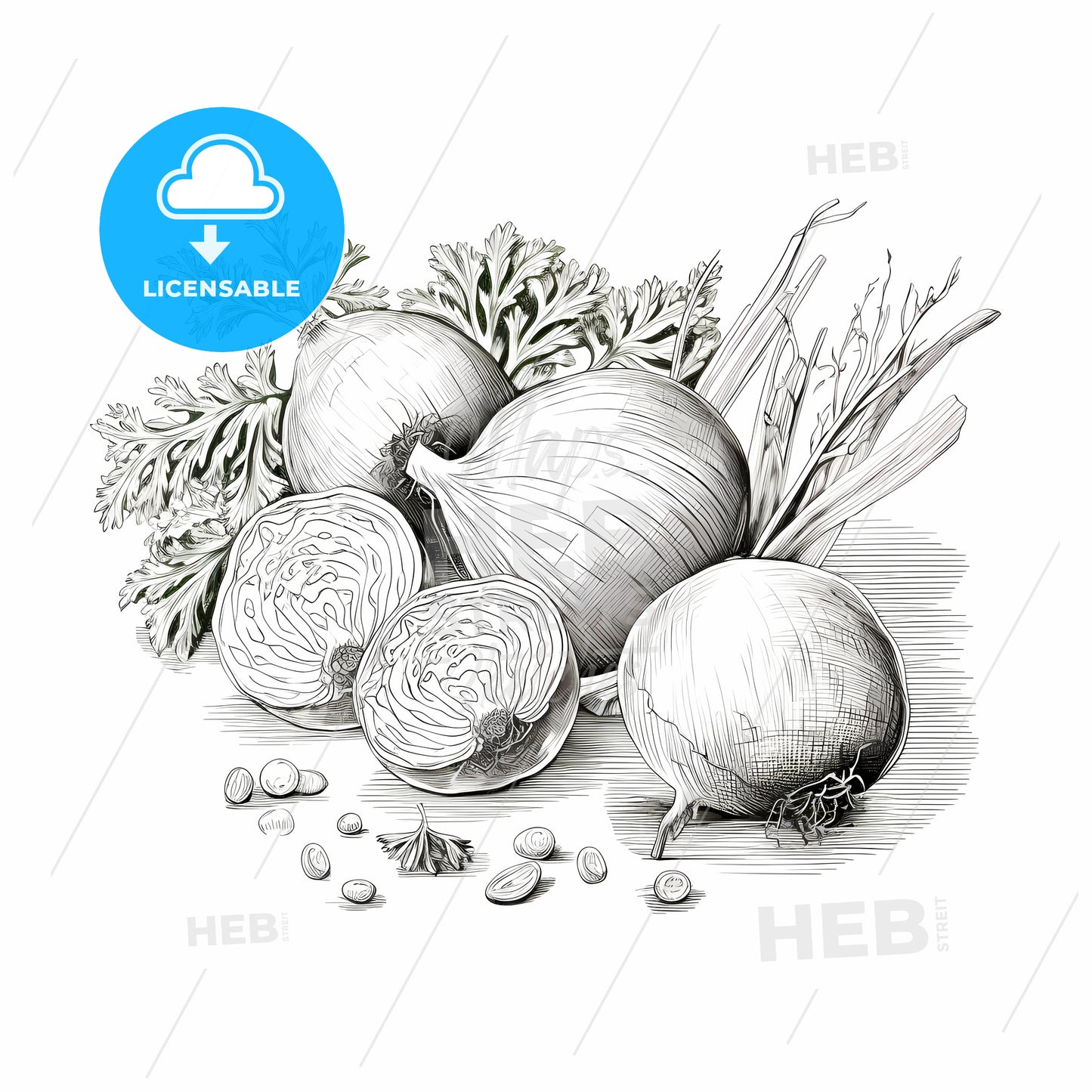 Drawing Of Onions And Parsley