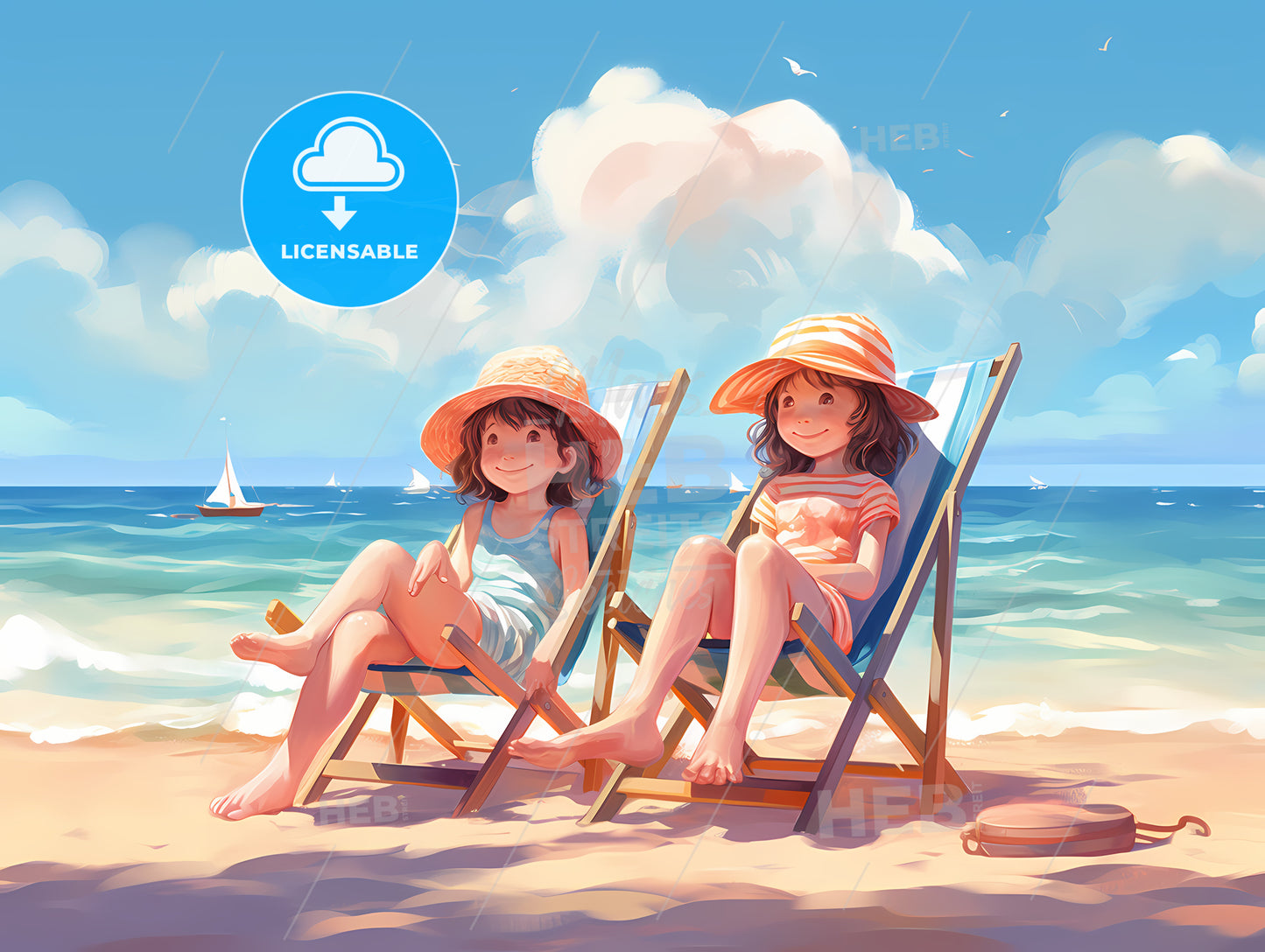 Two Girls Sitting In Chairs On A Beach