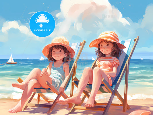 Two Girls Sitting In Chairs On A Beach