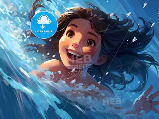 Cartoon Of A Girl Swimming In Water