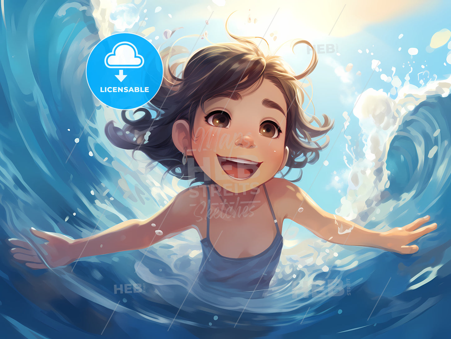 Cartoon Of A Girl In Water