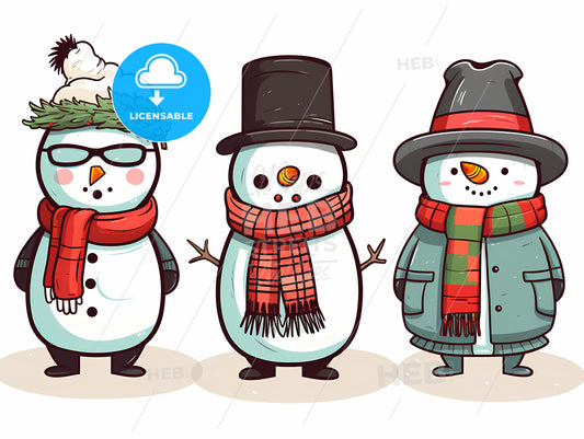 Group Of Snowmen Wearing Scarves And Hats