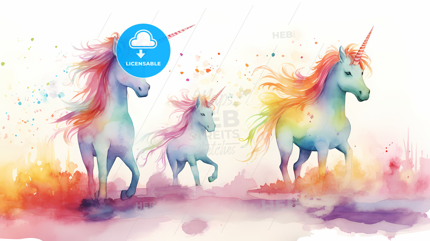 Group Of Unicorns With Rainbow Manes