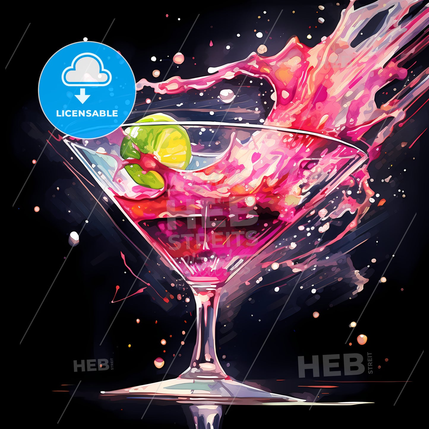 Pink Liquid Splashing In A Martini Glass