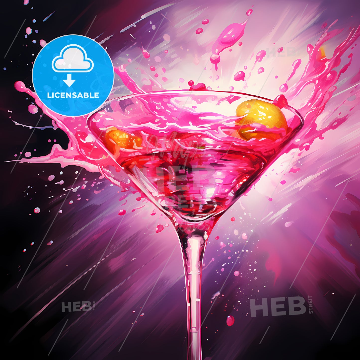 Pink Liquid Splashing In A Martini Glass