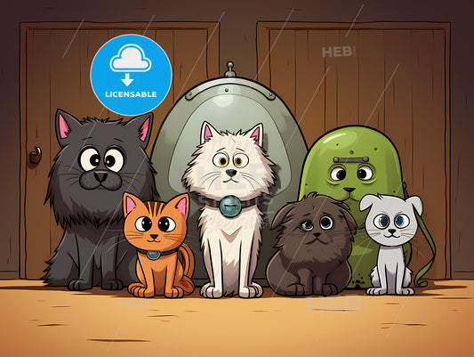 Group Of Cartoon Cats And Dogs