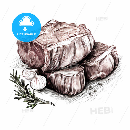 Drawing Of Meat And Garlic