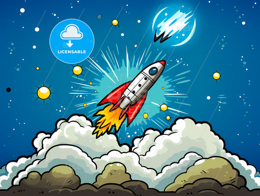 Cartoon Rocket In The Sky