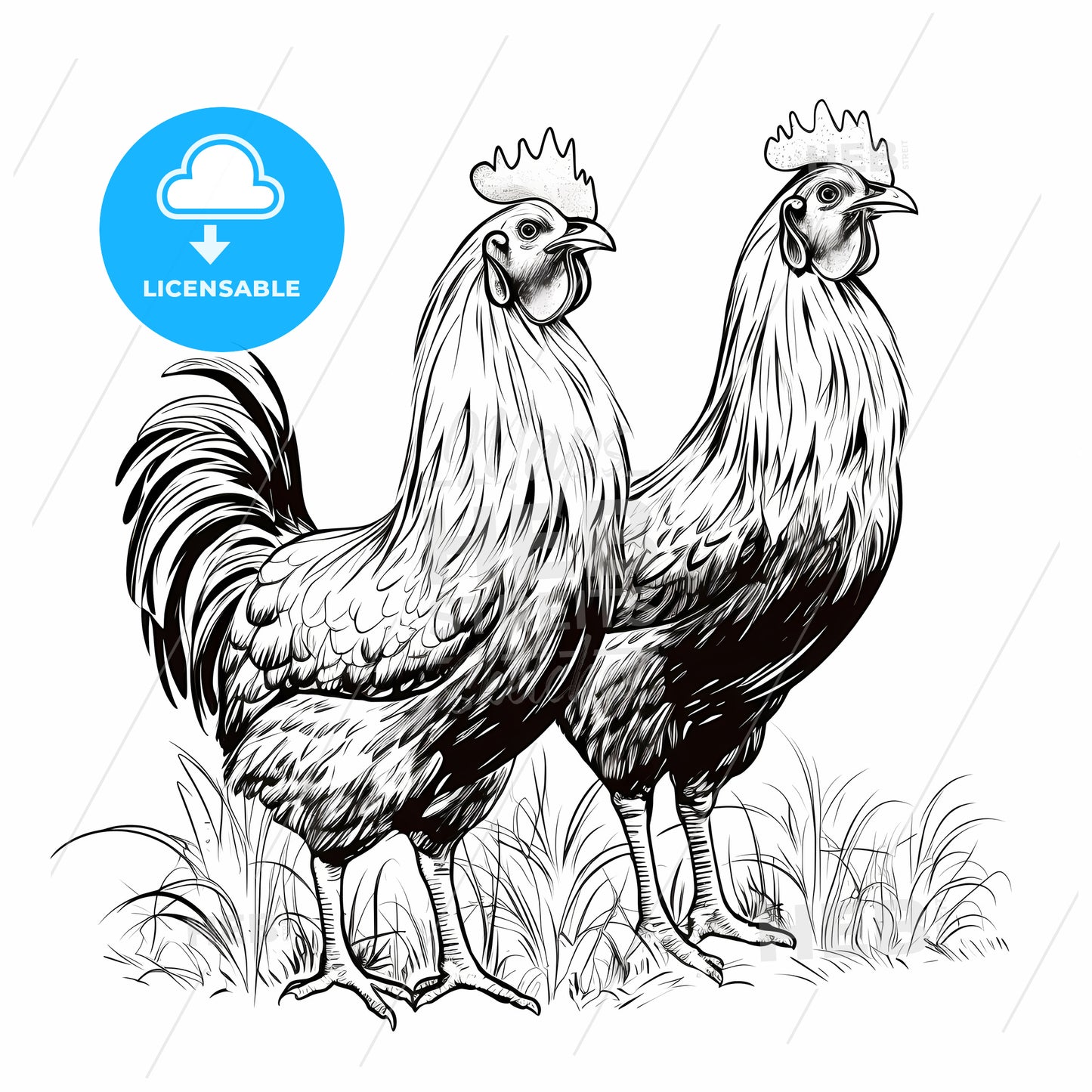 Black And White Drawing Of Two Roosters