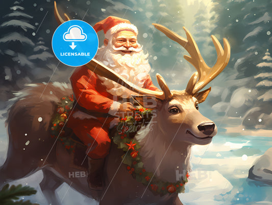 Santa Riding A Reindeer