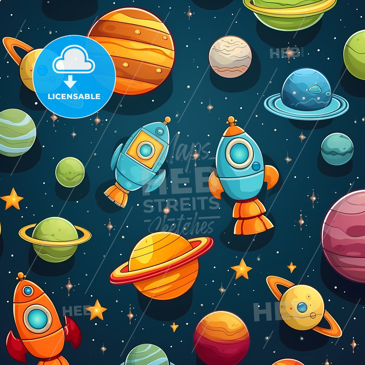 Cartoon Space Objects In Space