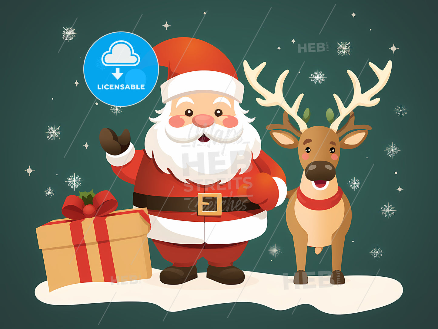 Cartoon Of Santa Claus And Reindeer