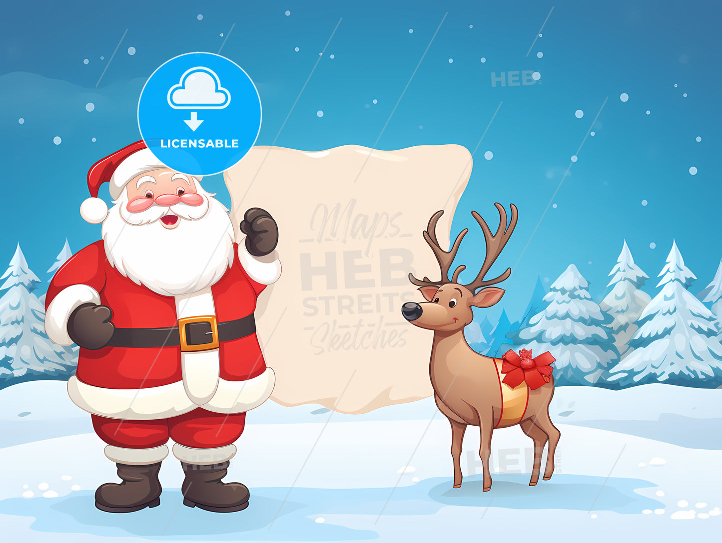 Cartoon Of Santa Claus And A Reindeer