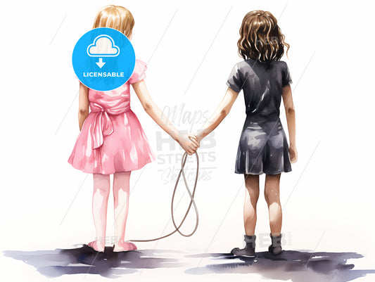 Two Girls Holding Hands And Holding A Rope