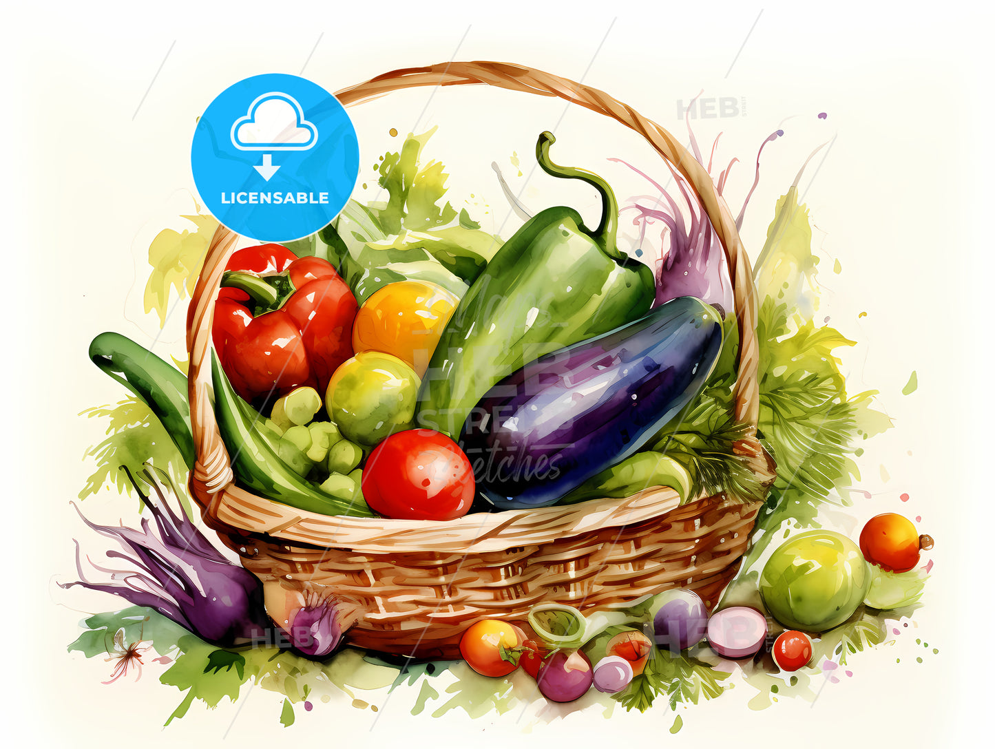 Watercolor Of A Basket Of Vegetables