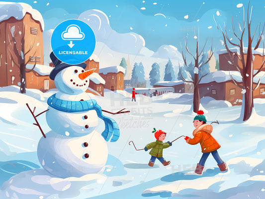 Cartoon Of Kids Playing In The Snow