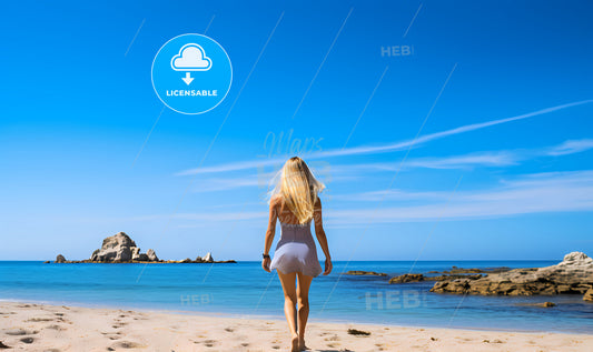 Woman Walking On A Beach