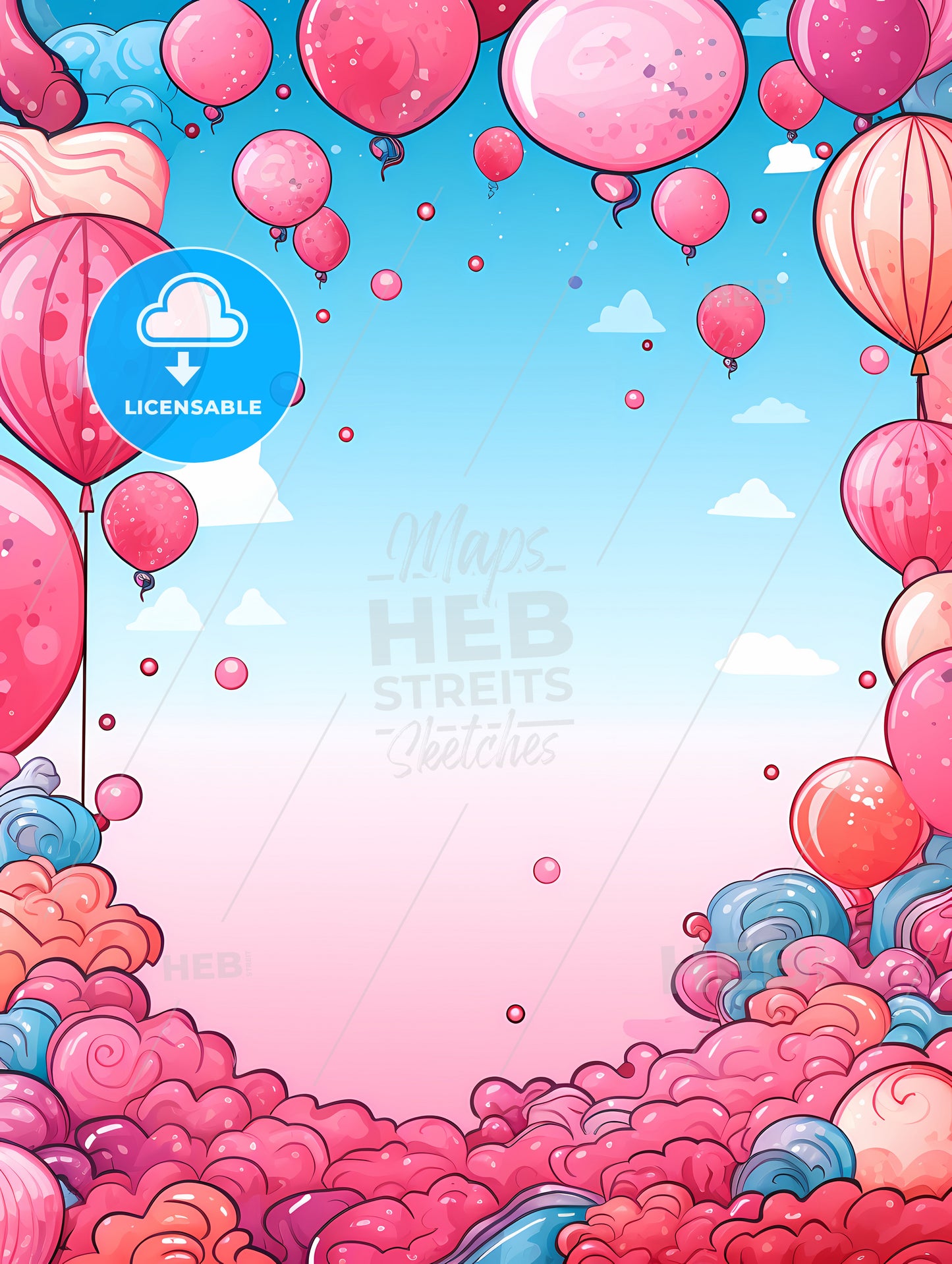 Cartoon Of Pink Balloons In The Sky