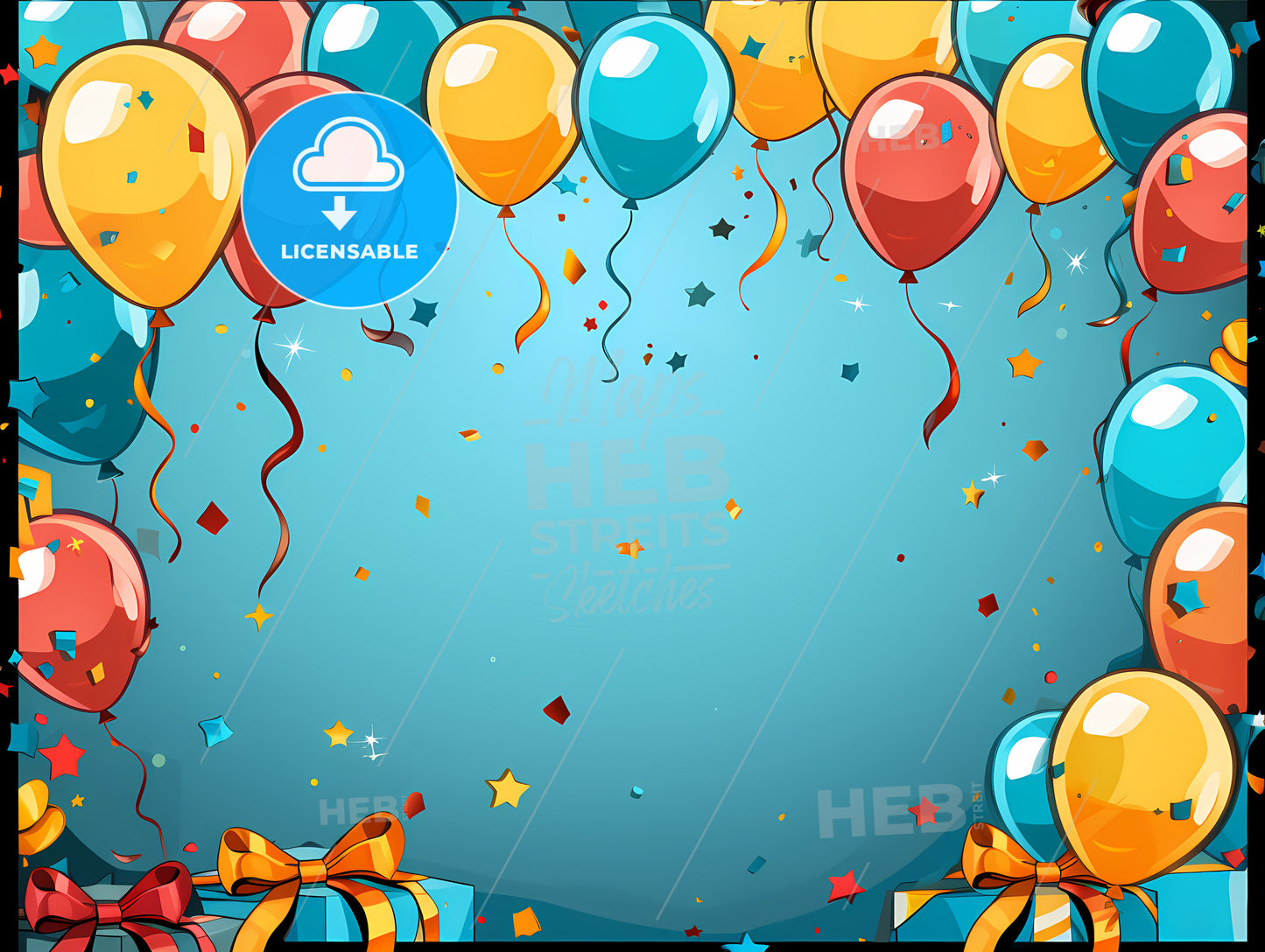 Group Of Balloons And Presents