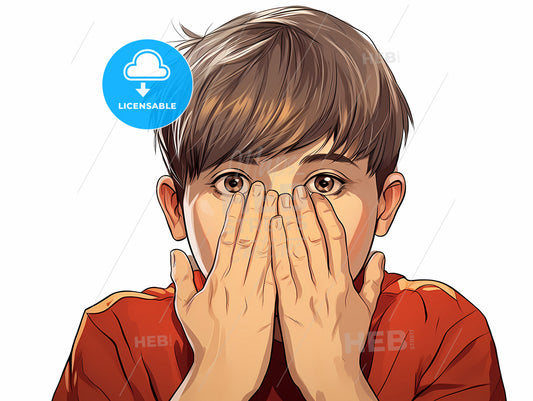 Boy With His Hands Over His Face