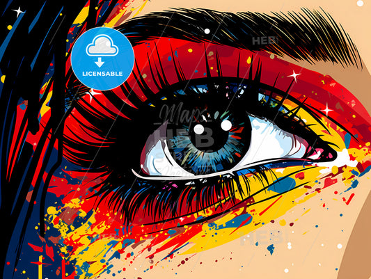 Colorful Eye With Long Eyelashes And A Colorful Eyeliner