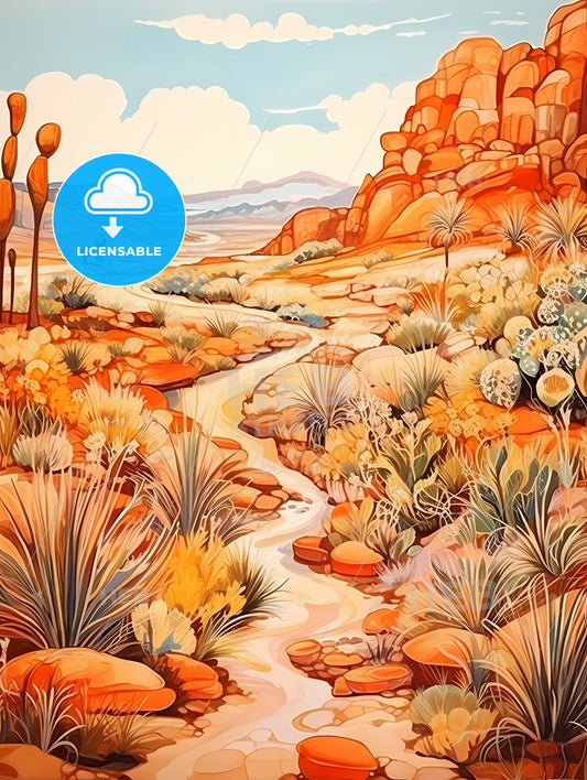 Painting Of A River Running Through A Desert