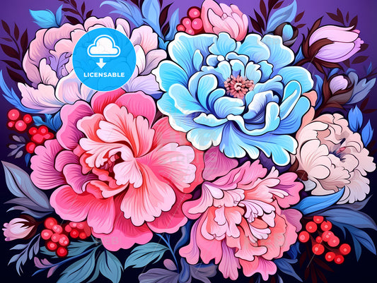 Colorful Flowers On A Purple Background