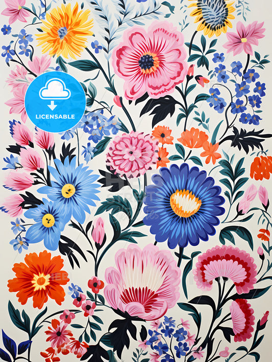 Colorful Flower Painting On A White Surface