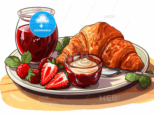 Plate Of Food With Strawberries And Croissants